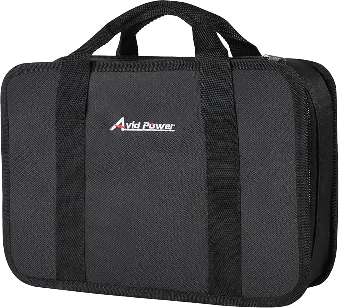 AVID POWER Tool Bag, 12 Inch Tool Storage Carrying Case, Suitable for Cordless Drill, Tire Inflator, Impact Wrench, Soft Canvas Power Tool Pouch with Mesh Dividers & Double Zipper