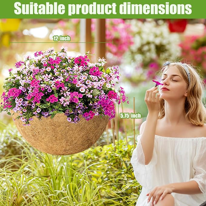 4 Pack 12 Inch Natural Coconut Fiber Liner for Hanging planters Round Coco Replacement Liners for Flower Basket Planter Coco Coir Pots for Outdoor Garden Plants