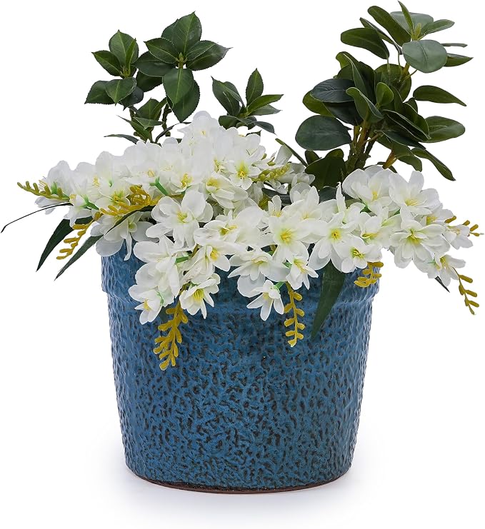 Ceramic Planters Set of 3, 15/12/9 Inch Indoor & Outdoor Large Plant Pots with Drainage Hole, Handmade Speckled Glaze Decorative Flower Pots for Indoor Plants, Patio & Garden, Antique Blue