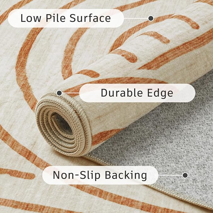 DCX Abstract Washable 6x9 Rug, Non Slip Low Pile Rug, Beige | Rugs for living room, bedroom, dining room, office, soft, mid century modern rug, sain resistant indoor carpet, home decor