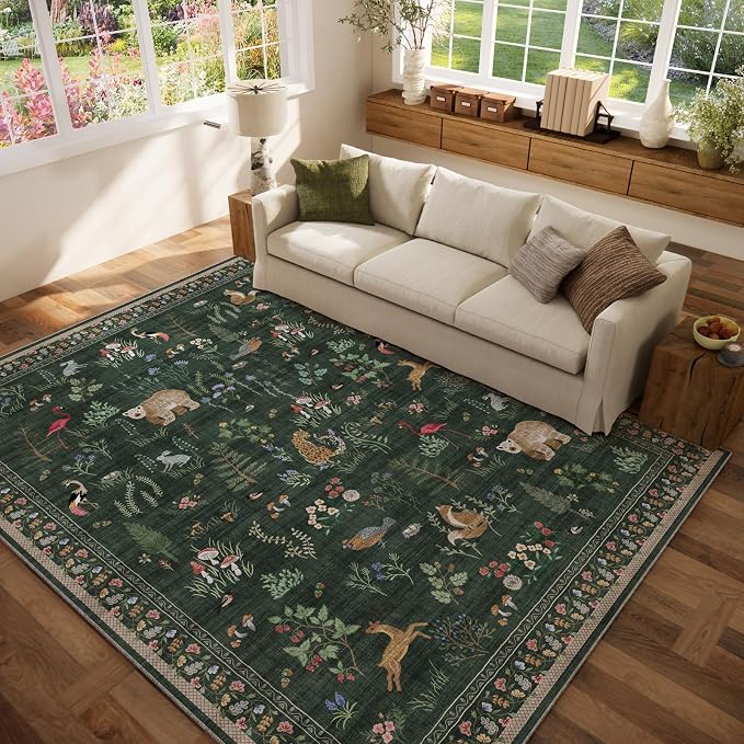 Machine Washable Rugs for Living Room: 6x9 Area Rugs for Bedroom Vintage Rugs Stain Resistant Non Slip Low Pile Soft Carpet Rug for Kitchen Dining Room Farmhouse Nursery Kids Room Indoor