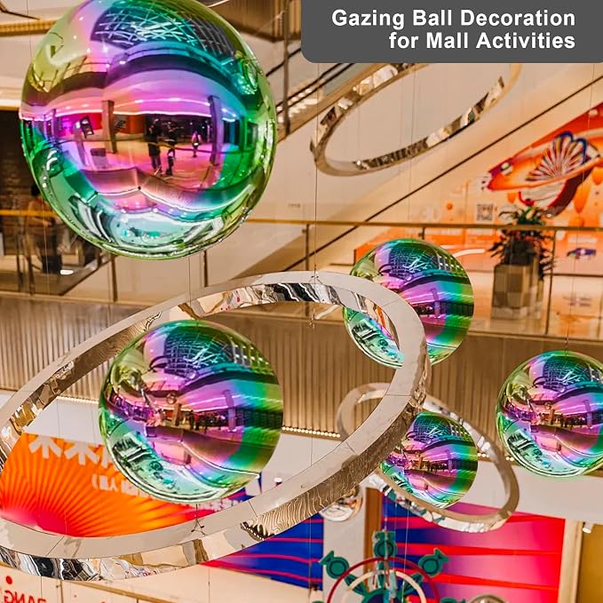Gazing Ball Garden Mirror Outdoor - Outside Decorative Globe, Rainbow, 5Pcs | Metal Polished Reflective Sphere, Stainless Steel Hollow Decoration Ornament for Home Pond Swimming Pool Housewarming Gift
