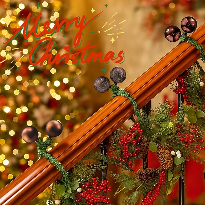 Dingion 30 Pcs 20 Inches Christmas Garland Ties with Balls Decorative Twist Ties for Banister Stairs Railing Reusable Flexible Twist for Home Xmas Holiday Decor Gift Craft Wrapping(Brown)