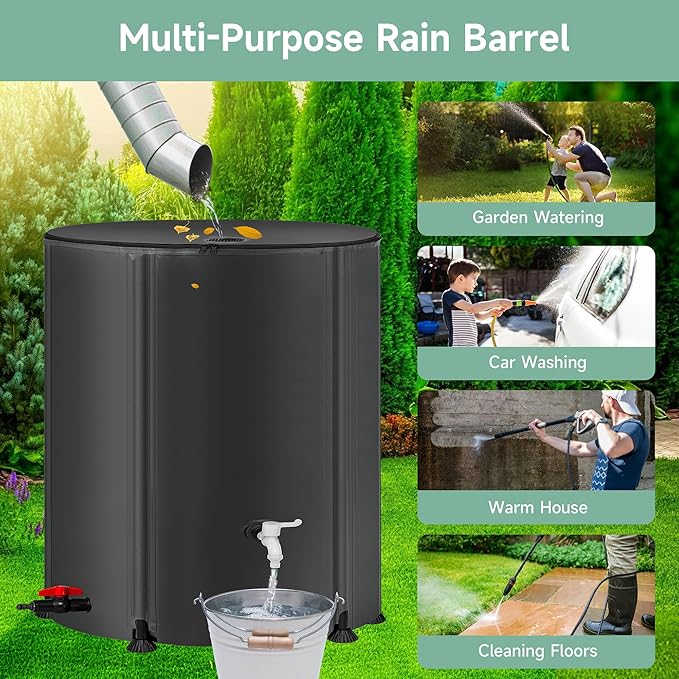 Collapsible Rain Barrel Water Storage Containers-105 Gallon Portable Rainwater Collect System Water Tank to Collect Rainwater from Gutter Downspout Water Catcher with Spigots,Filter&Overflow Kits