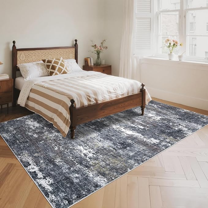 ROYHOME Abstract Rugs 6x9 Grey Brown | Non Slip Non Shedding Low Pile Stain Resistant Rug for Entryway Kitchen Bedroom