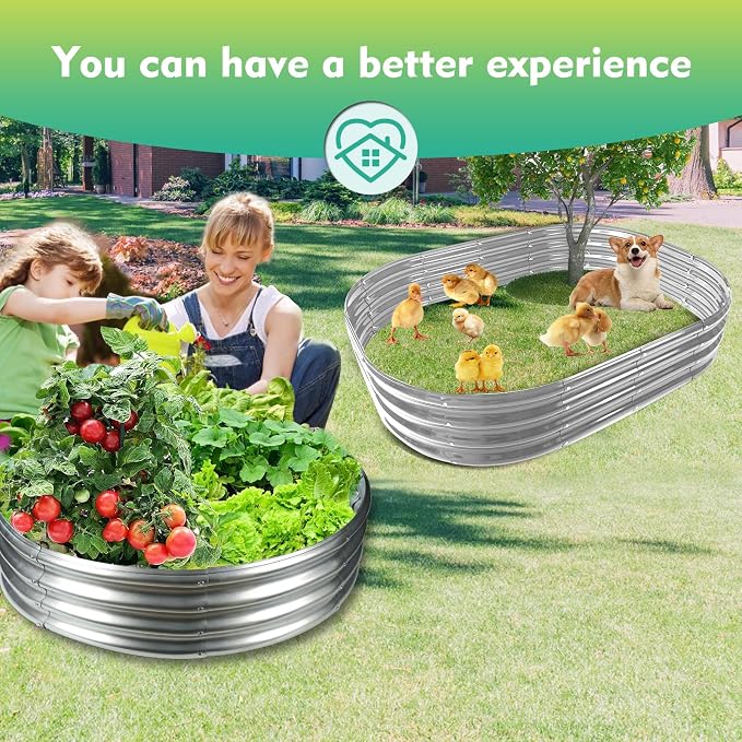 YSEJOMP 4FT Diameter Galvanized Garden Raised Bed/Plant Box/Fire Pit Ring-0.8mm Thick,12 Inch Tall,Crimped Edge and Corner,No Sharpe,Perfect for Plantings (Silver, 48 Dia X 11.5 inches)