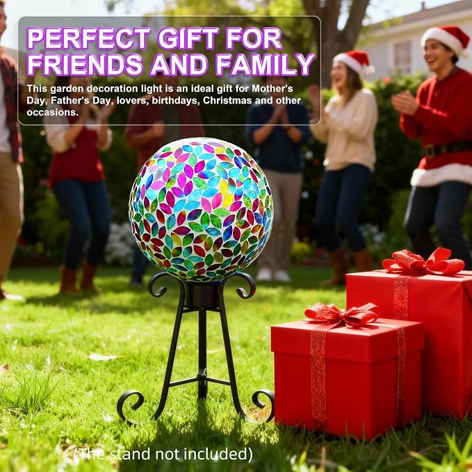 SAVENNA Mosaic Garden Gazing Ball 10 Inch, Glass Decorative Sphere for Indoor & Outdoor Garden, Patio, Home & Yard, Multicolor Petal Pattern