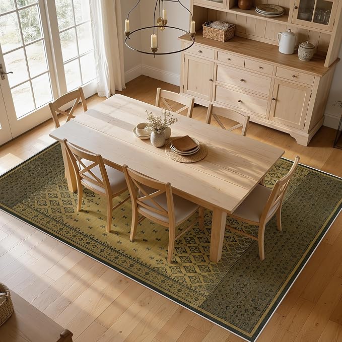 Joydeco Brown Rug 8x10 for Living Room, Washable Area Rugs for Bedroom | Vintage Large Boho Geometric Low Pile Non Slip Ultra Thin Distress Indoor Throw Floor Carpet For Dining Room Home Office Dorm