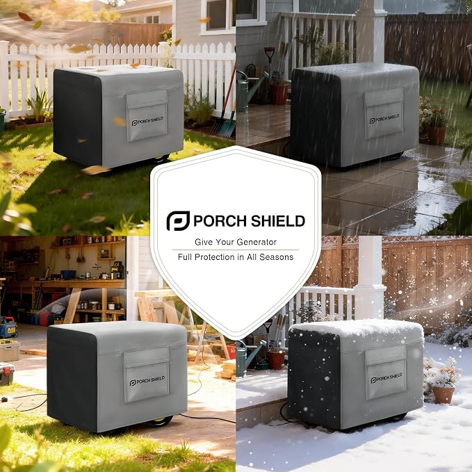 Porch Shield Waterproof Generator Cover - Heavy Duty Cover for Portable Generator 5500 to 15000 Watt (38L x 28 W x 30H inches, Black & Gray)