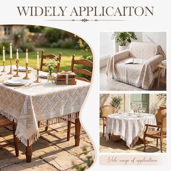 1 Pack White Coffee Extra Large Picnic Blanket, Outdoor Picnic Mat, Woven Boho Large Beach Blanket with Fringe for Park, Camping, Lawn or Wedding Photoshoot (71 x 91 Inches)