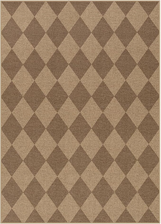 Lahome Checkered Easy Jute Indoor Outdoor Rug, 5x7 Area Rugs for Living Room Nature Large Dining Room Carpet, Washable Non Slip Indoor Outdoor Carpet for Home Office Bedroom Backyard Patio