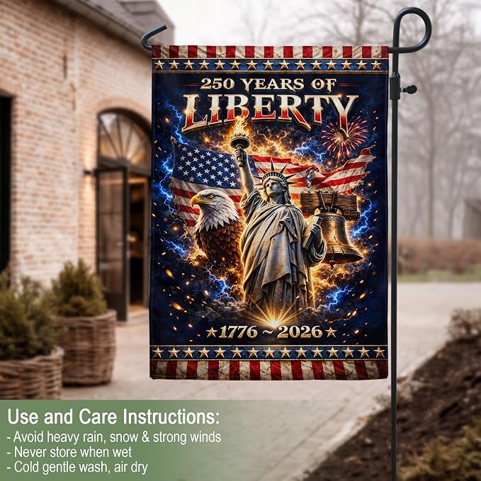 250 Year American Anniversary Flag, 250th Anniversary Patriotic Design, Garden Flags For Outside, Visible On Both Sides, 250 Years Of Freedom Flag, Banner Commemorative Outside Decoration 4 (12x18 Inch)