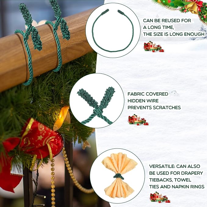 Zhengmy 50 Pcs 20 Inches Christmas Garland Ties Christmas Decorative Twist Ties for Banister Reusable and Flexible Twist for Xmas Home Decorations Holiday Craft Wrapping (Green)