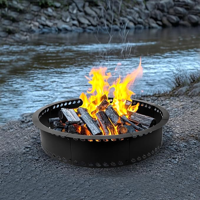 Outdoor Smokeless Fire Pit Ring 31 inch, Metal Steel Firepit Ring Insert Round Firepit Ring for Outside Wood Burning DIY Fire Pits Outdoor Fire Place for Camping Garden Patio Backyard
