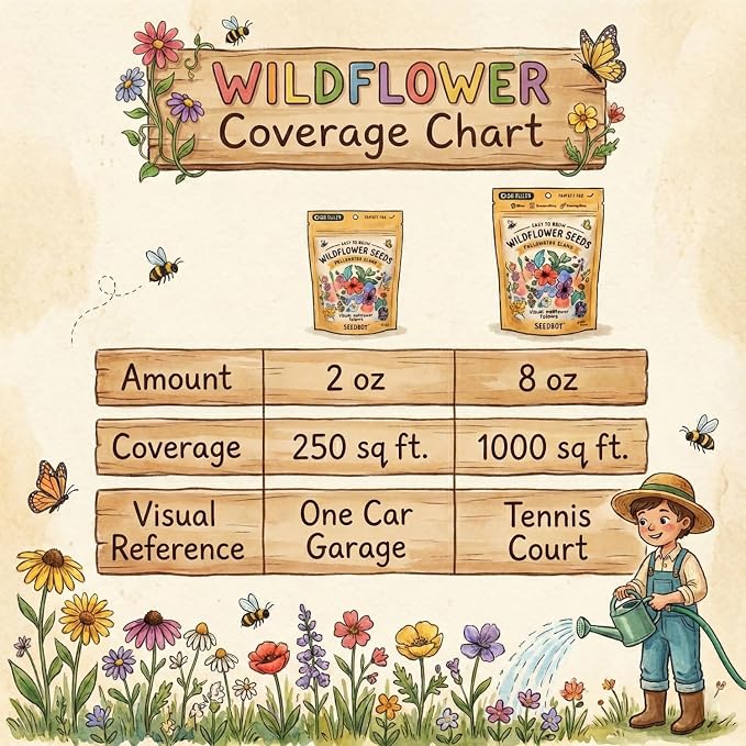 Seedboy Wildflowers for Pollinators Seed Mix - 2 oz Bulk Wildflower Seeds - 40,000+ Non-GMO Seeds for Bees Butterflies Hummingbirds - 47 Varieties of Annual & Perennial Wild Flowers for Planting (2oz)