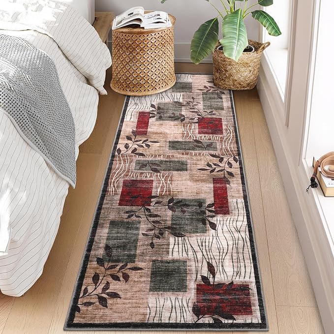 GarveeHome Entryway Runner Rug 2x6 Geometric Runners Modern Floral Kitchen Rug Entryway Bedroom Low-Pile Non-Skid Soft Carpet for Bathroom Laundry Room Hallway, Blue