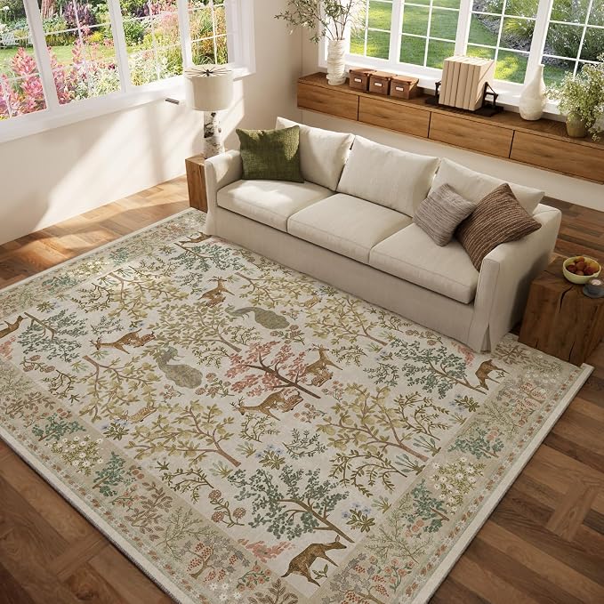 Machine Washable Rugs for Living Room: 6x9 Bedroom Rug Stain Resistant Non Slip Low Pile Lightweight Soft Carpets for Living Room Dining Room Kitchen Nursery Kids Room PlayroomFarmhouse