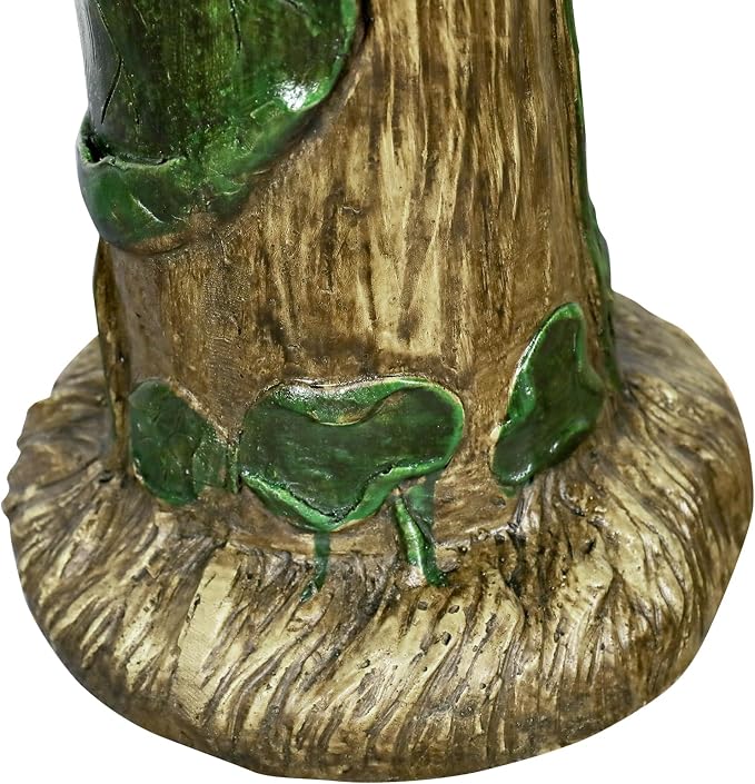 SunJet 24” High x 19” Diameter Outdoor Bird Bath with Tree Stump Leaf Design - Fibre Reinforced Concrete Birdbaths for Garden, Patio, Yard, Lawn Décor