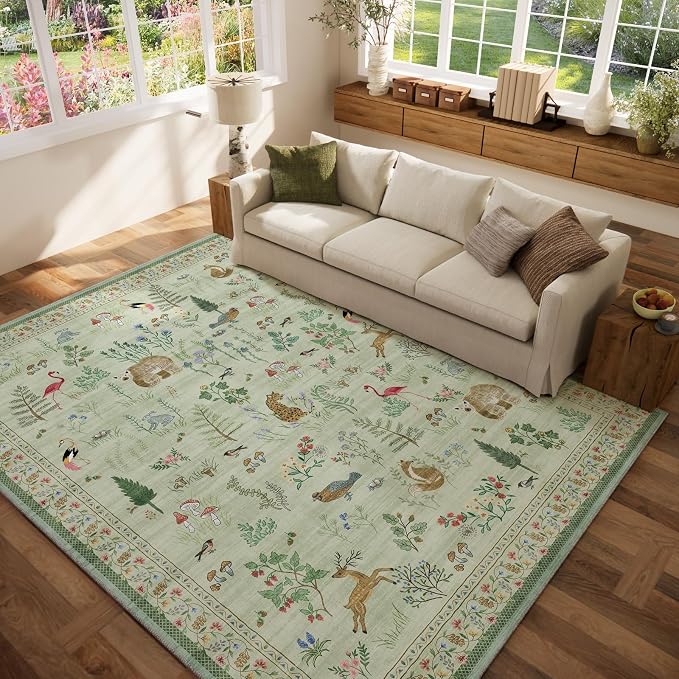 6x9 Area Rugs for Living Room: Washable Rug Vintage Bedroom Rugs Stain Resistant Non Slip Low Pile Soft Lightweight Carpet for Kitchen Dining Room Farmhouse Nursery Kids Room Indoor