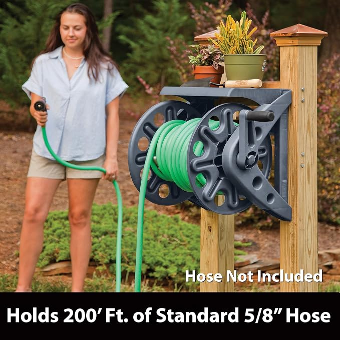 Liberty Garden Products Basics 512 Wall Mounted Hose Reel with Shelf Gray