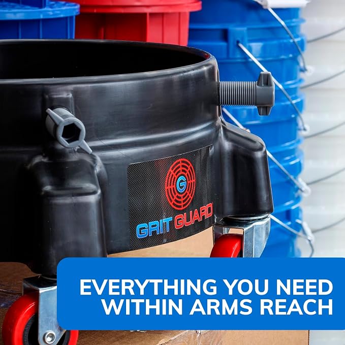 Grit Guard Bucket Dolly with Wheels - Rolling Detailing Wash Bucket with 5 Wheels and 2 Locking Casters Compatible with 2.5, 4, 5 and 6 Gallon Buckets (Red, 2" Red Casters) - Made in the USA