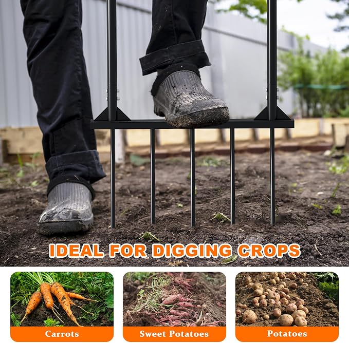 Broad Fork Garden Tool, broadfork Ergonomic Design - for Farms, Gardens, Vegetable plots, for Easy Turning of the Soil, Removal of Weeds, 5 Wide Fork Hand Cultivator Black