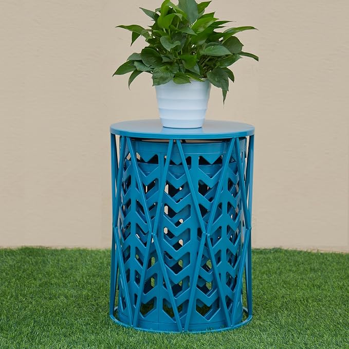 Y&M Outdoor Side Tables Set of 3, Round Metal Nesting End Coffee Tables, Indoor & Outdoor Accent Tables for Patio, Porch, Balcony, Garden, Sunroom, Living Room, Blue