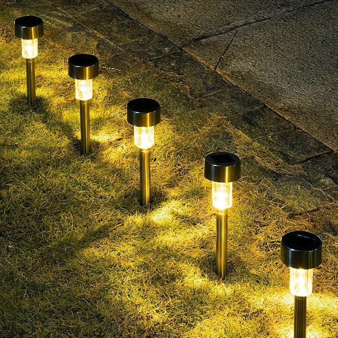 GIGALUMI 16 Pack Solar Lights Outdoor Waterproof,Stainless Steel LED Solar Garden Lights, Solar Pathway Lights Outdoor, Outdoor Solar Lights for Yard, Patio, Lawn and Landscape(Warm White)