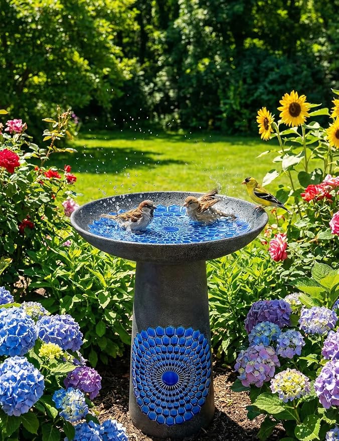 Ceramic Bird Bath for Outdoors β 21.5 Inch Heavy Duty, Diamond Blue Design for Garden & Patio DΓ©cor, Perfect for Bird Watching & Outdoor Spaces