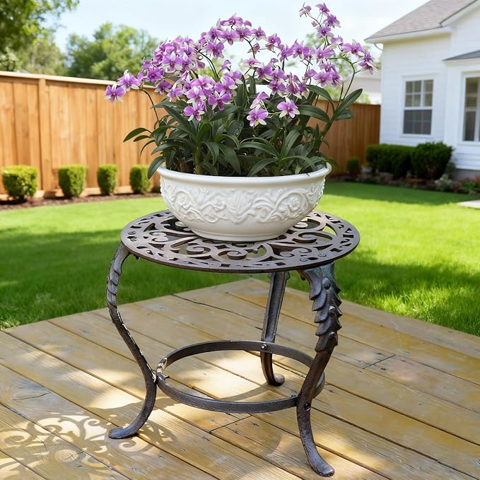 Notakia Plant Stand Indoor Outdoor Clearance Heavy Duty Cast Iron Plant Table for Patio & Garden, Tall Vintage Decorative Metal Plant Rack, Wrought Iron Flower Pot Holder for Home Garden Porch Yard