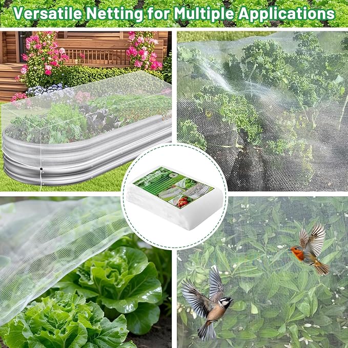 2 Pack Garden Netting for Raised Beds, 4x2FT Raised Bed Cover for Garden Protection, Ultra Fine Mesh Bird Netting Pest Barrier Screen with Drawstring for Protecting Vegetables Fruits Flowers