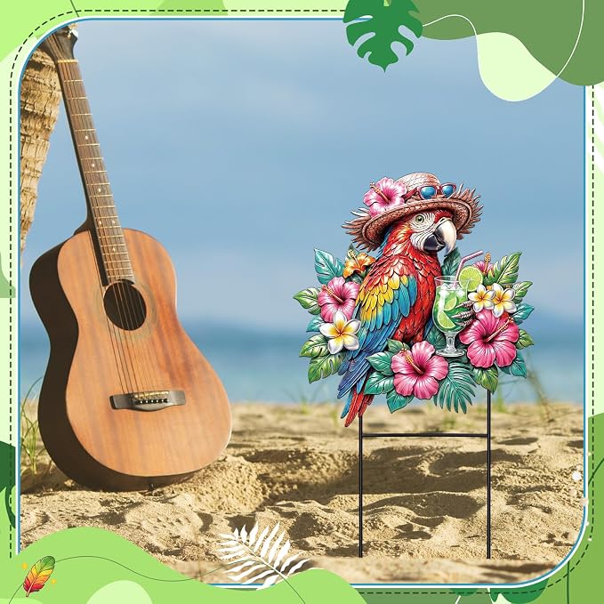 Amyhill Tropical Outdoor Decor 2026vbs Parrot Metal Garden Stakes 25 Inch Jungle Leaves Welcome Yard Signs Decorative Garden Stakes for Patio Lawn Walkway Backyard Porch Luau Rainforest Party Supplies