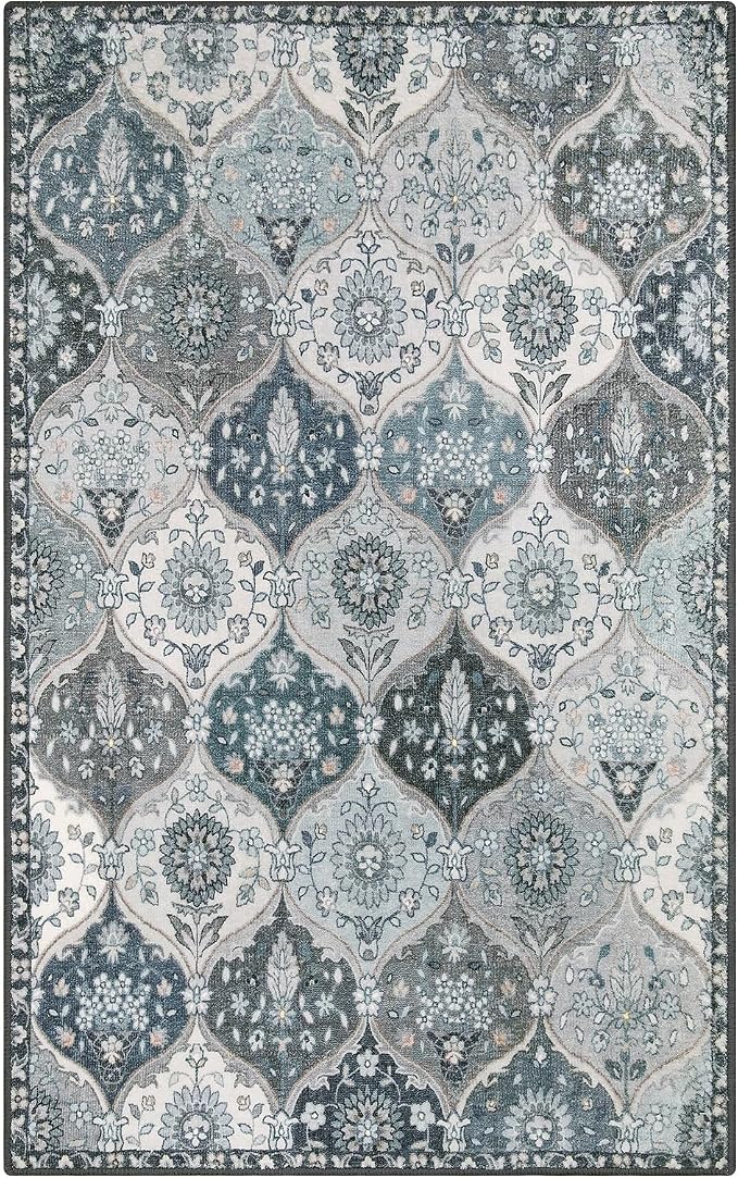 Lahome Moroccan Washable Living Room Rug, 5x8 Rugs for Bedroom Dining Room | Soft Non-Slip Non Shedding Boho Distressed Throw Carpet for Nursery Office Elise, Blue