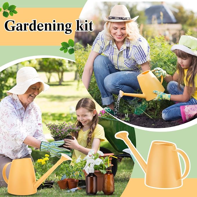 Reallnaive 1/2 Gallon Long Spout Watering Can Set for Indoor & Outdoor Plants – Includes Spray Bottle, Squeeze Bottle, Watering Globes & Soil Moisture Meter for Garden & House Plants(Yellow)