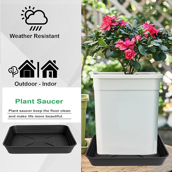4 Pack Square Plant Saucer Tray 18 inch, Heavy Duty Plastic Plant Saucers for Indoors Outdoor, Flower Plant Drip Trays for Pots, Square Seed Starting Tray, Seedling Growing Trays