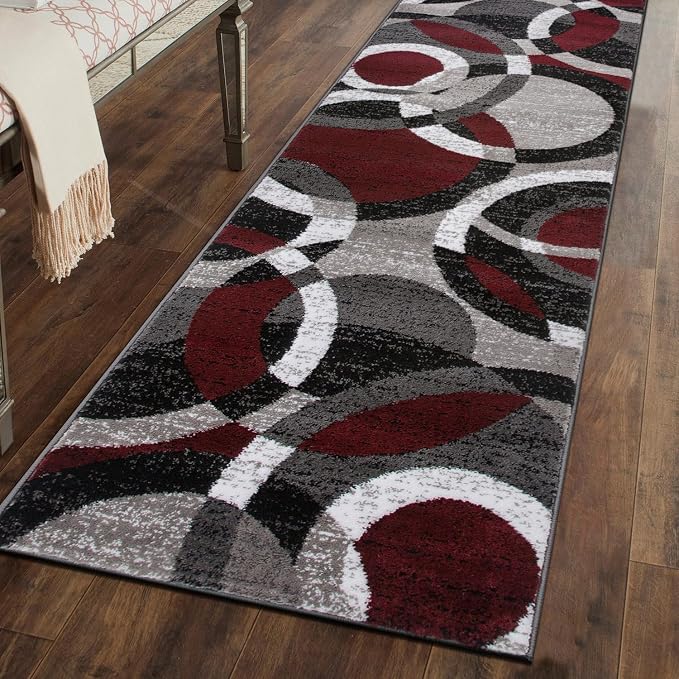 Rugshop Abstract Circles Contemporary High Traffic Runner Rug Red 2'7" x 8' | Fade Resistant, Living Room, Bedroom, Dining Room, Home Office, Kitchen, Entryway, Hallway, Nursery, Kids Room
