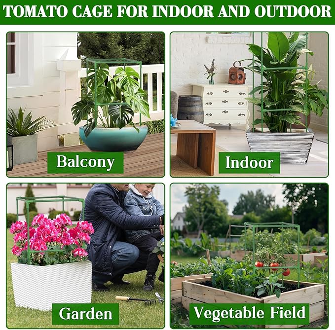 ZeeDix Tomato Cages with Bird Netting Set - 4 Pack 60 Inches Heavy Duty Tomato Cages + 4 Pack 57 Inches Garden Mesh Barrier for Tomatoes Climbing Vegetables Flowers