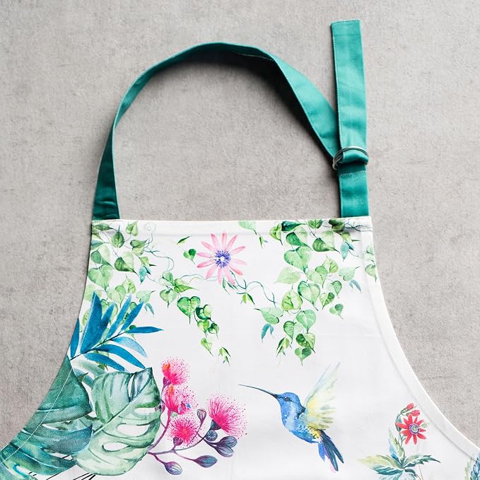 Maison d' Hermine Aprons for women with Pocket 100% Cotton (27.50"x31.50") | Adjustable Neck Strap & long ties Apron Men Chef Wedding Cooking Gardening Server Maid