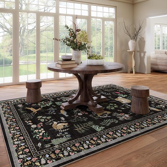 Washable Area Rugs for Living Room: 8x10 Bedroom Rug Stain Resistant Non Slip Low Pile Soft Lightweight Carpet for Kitchen Dining Room Farmhouse Nursery Kids Room Home Office
