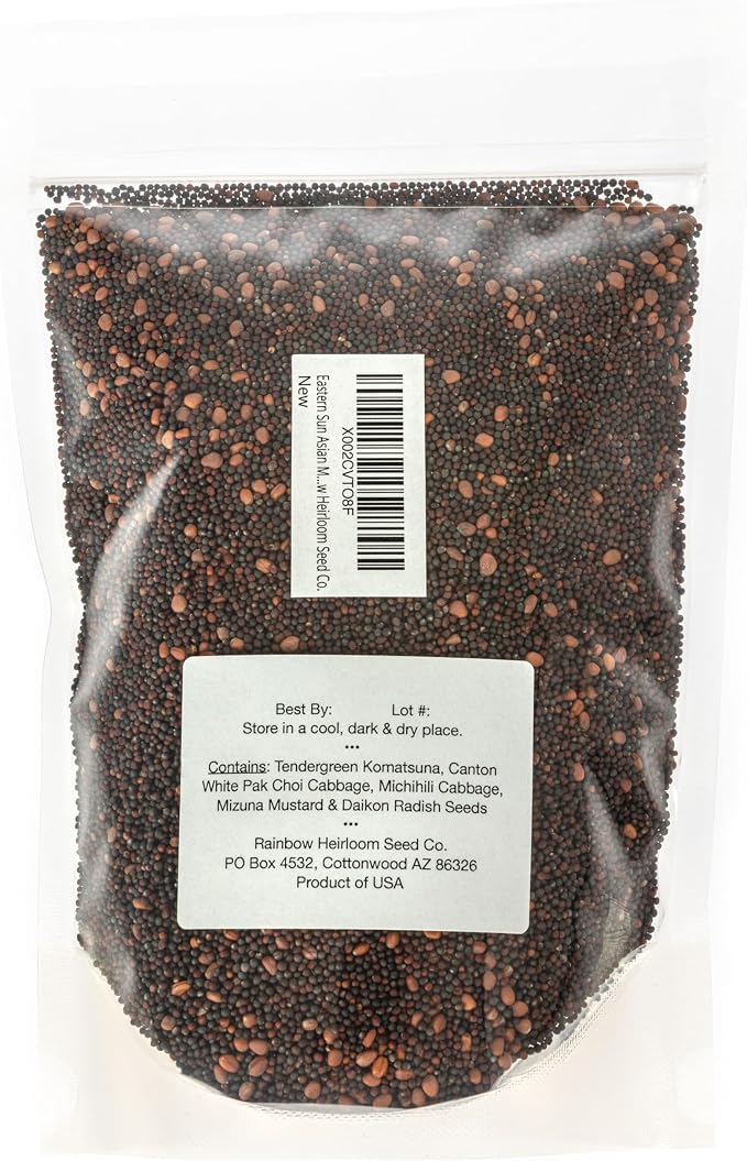 Eastern Sun Asian Microgreen Seeds Mix | Contains Mizuna, Pak Choi, Cabbage, Mustard & Radish Sprout Seeds | Non GMO Heirloom Seeds | Bulk 1 LB Resealable Bag | Rainbow Heirloom Seed Co.