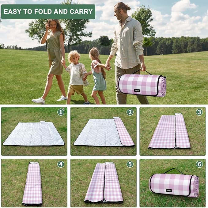 ZUBOND Extra Large Picnic Blanket Outdoor Picnic Mat Waterproof Foldable 80''x100'', Beach Blanket Sandproof for LawnPark, Grass, Travel, Hiking, Camping Essentials, Vintage Gingham Picnic Blanket