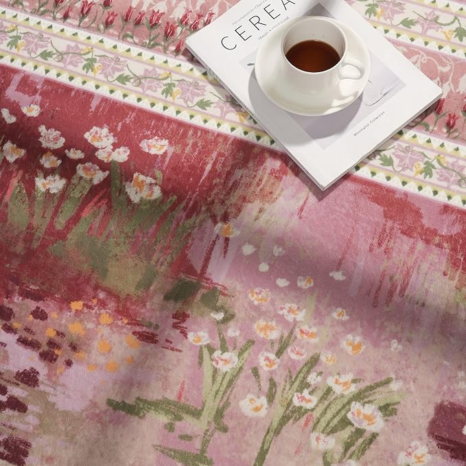 Rugcomf 2x3 Rug Impressionist-Style Vintage Indoor Door Mat Machine Washable Small Area Rug Non-Slip Low Pile Throw Rugs for Entryway Kitchen Front Door Indoor Entrance Entry Kids Room, Pink