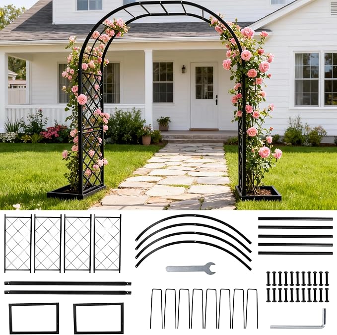 Heavy Duty Galvanized Steel Garden Arch 110.2×89.7×15.7 Inch, 20MM Thick Tube Rustproof Metal Arbor with Windproof Stakes for Wedding Ceremony, Halloween, Balloon Decor