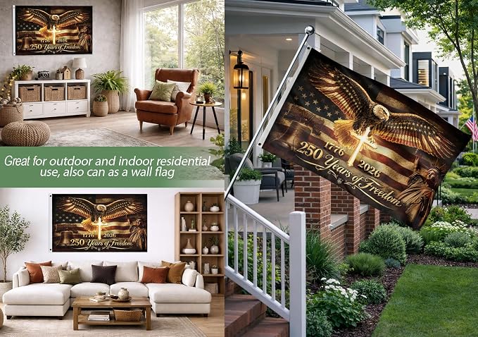 250 Anniversary Usa Flag With Brass Grommets, 4th Of July Decorations Outdoor, Front & Back Printed, Flags For Outside 3x5, American Flag With Eagle, 250th Anniversary Usa Commemorative Flags 5