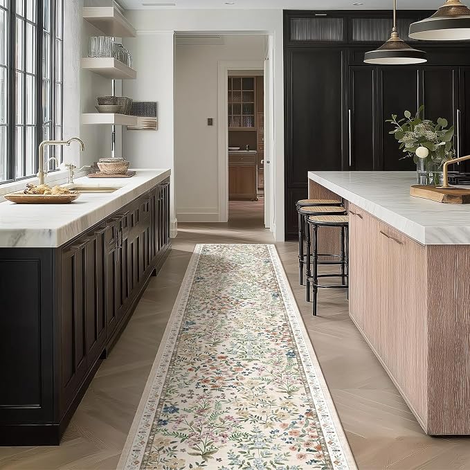 Washable Kitchen Rug Runners for Hallways: 2'x10' Bedroom Rug Non Slip Low Pile Stain Resistant Soft Indoor Floor Carpet Runner Rug for Entryway Hallway Kitchen Laundry Room Farmhouse