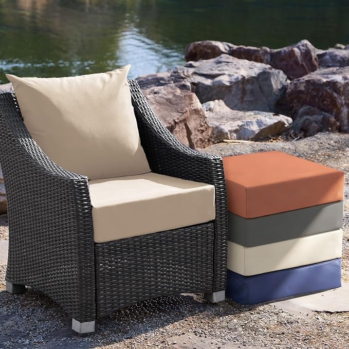 Outdoor Cushions for Patio Furniture, Outdoor Seat Cushion Set 24 x 24 x 5.75 Inch, Waterproof & Fade Resistant Outdoor Chair Cushions, Deep Seat Patio Cushion with Removable Cover, Beige