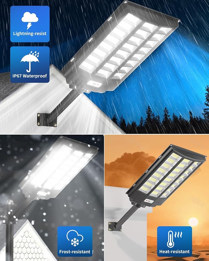 Gefolly SL-8600W Solar Street Lights Outdoor, 680000LM Commercial Parking Lot Light, 6500K Dusk to Dawn IP67 Security Flood Lights Motion Sensor Led Lamp for Basketball Court, Road, Yard