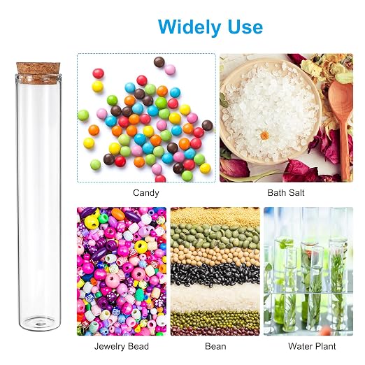 PATIKIL 90ml Test Tubes, 12pcs 6.69x1.18 Glass Clear Flat Bottom Test Tube Containers with Cork Stopper for Bead Party Candy Bath Salt Storage Scientific Experiment Plant Propagation
