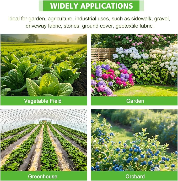 3x50FT Weed Barrier Landscape Fabric, 3.2oz Heavy Duty Garden Cloth, Ground Cover for Gardening, Come with 10 U-Shaped Securing Pegs