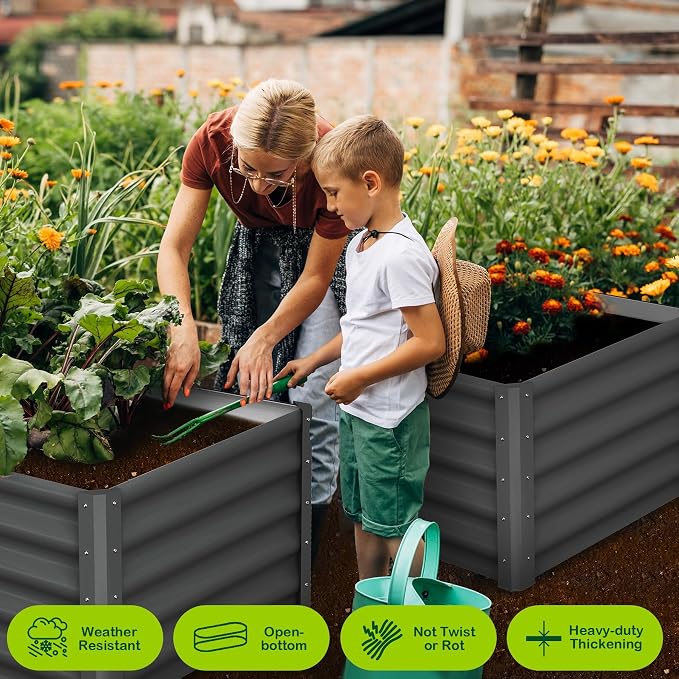 GarveeHome 6 * 3 * 1.5FT Raised Garden Bed Kit, Galvanized Raised Garden Beds Outdoor for Gardening, Above Planter Boxes, Large Garden Bed for Vegetables, Fruits, Dark Grey, 2 Pcs